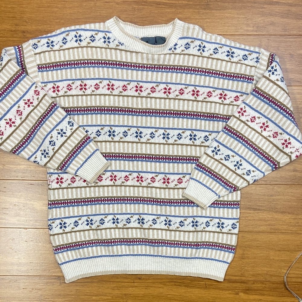 Vintage 90’s Lizwear Cotton Knit Floral Striped Crewneck size Large